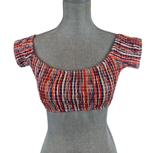 Cabana Del Sol Smocked Multi Colored Stripe Bikini Top Size Large - Picture 2 of 12